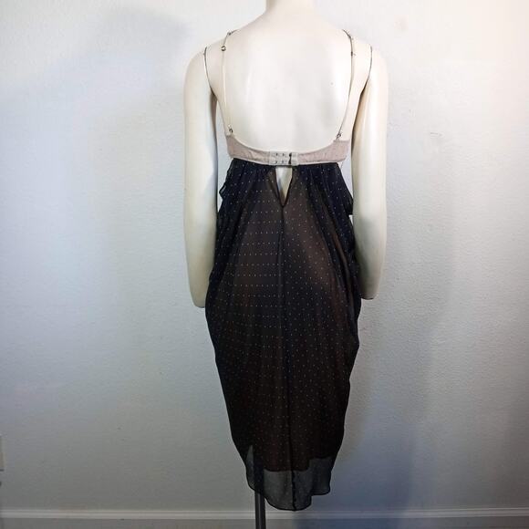 Phillip Lim Shortie Nightie Chemise SZ M Black Polka Dot Silk Crepe Sheer Lined - Picture 3 of 10